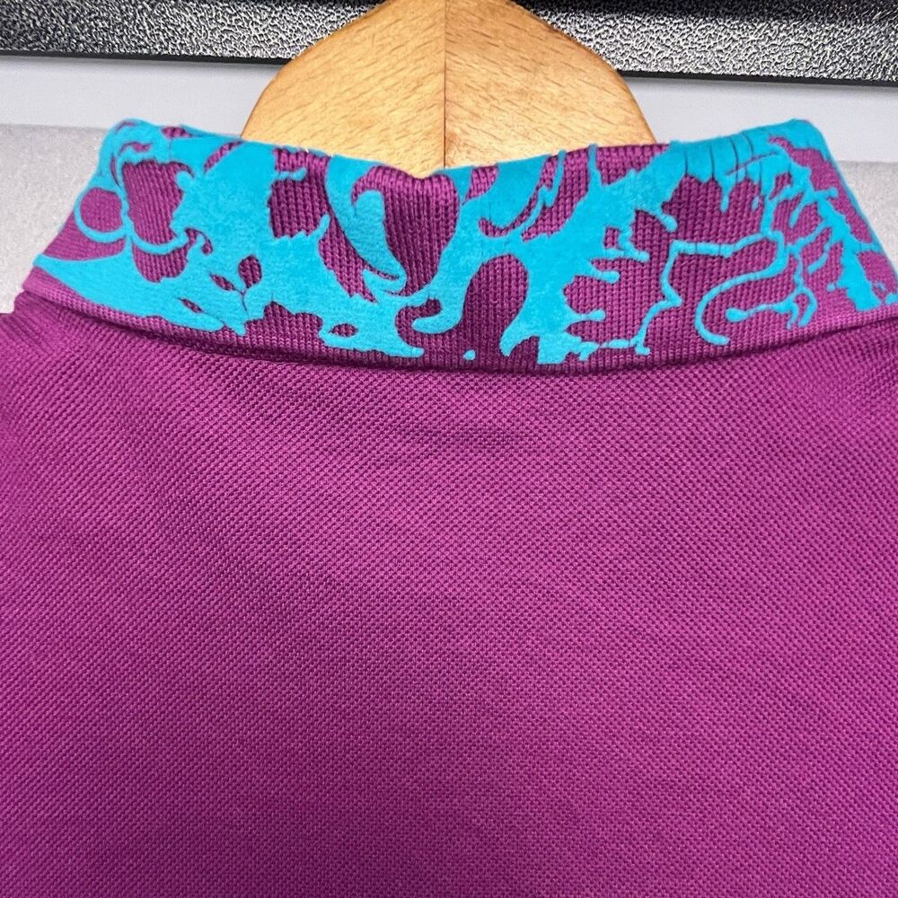 Versace Polo Shirt Men's L Purple Textured Collar Short Sleeve Chest Logo Knit - Picture 8 of 13